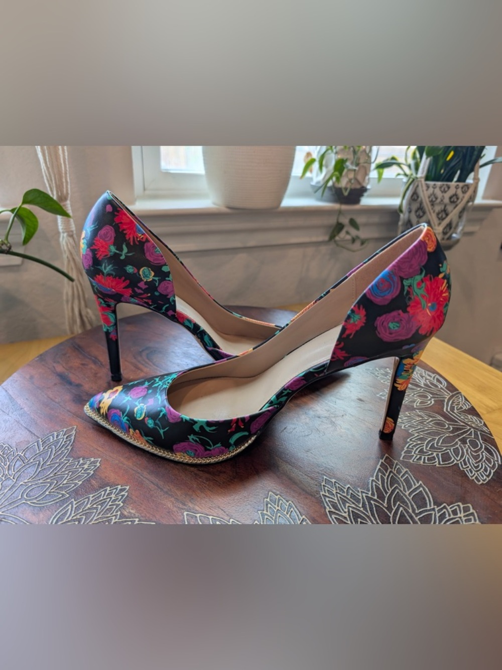 BCBG Multicolor Floral Pointed Toe Heels